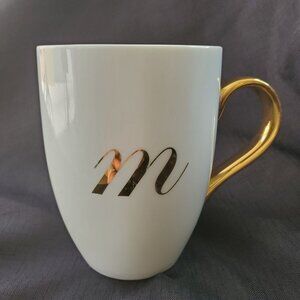 World Market Gold M Coffee Mug White Ceramic 16 oz Capacity